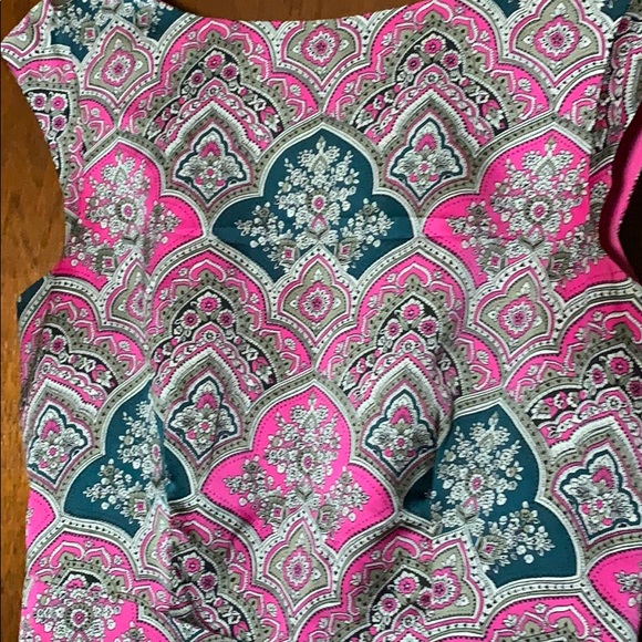 Green and Pink patterned sheath satin dress - Picture 2 of 4